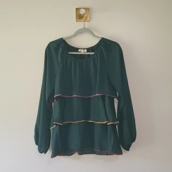 Andree by Unit Blouse Small Long Sleeve Tiered Rickrack Holiday Christmas Boho - Picture 1 of 7